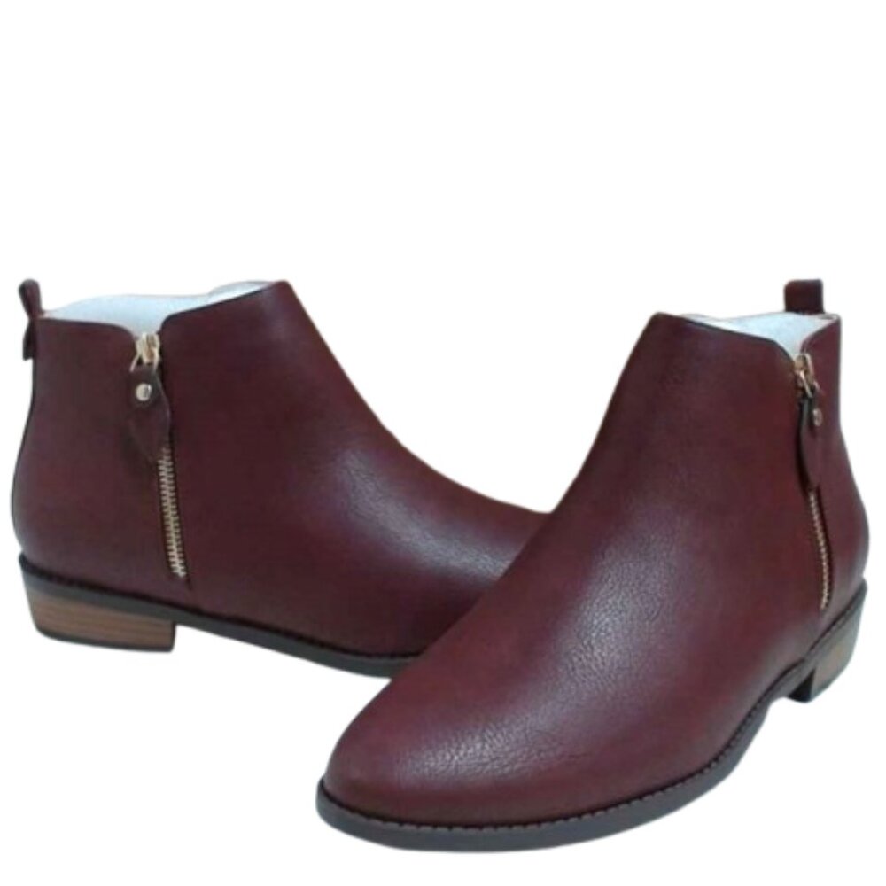 Journee Ellis Ankle Boots Color Wine Size 10 Brand New